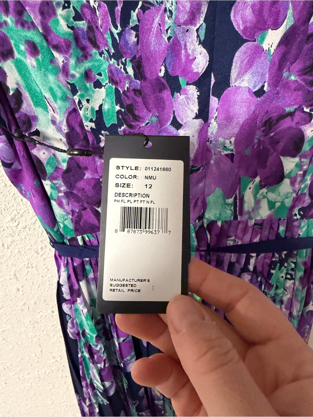 Adrianna Papell Navy Dress with Purple and Green Floral Print size 12 NWT - Picture 4 of 6